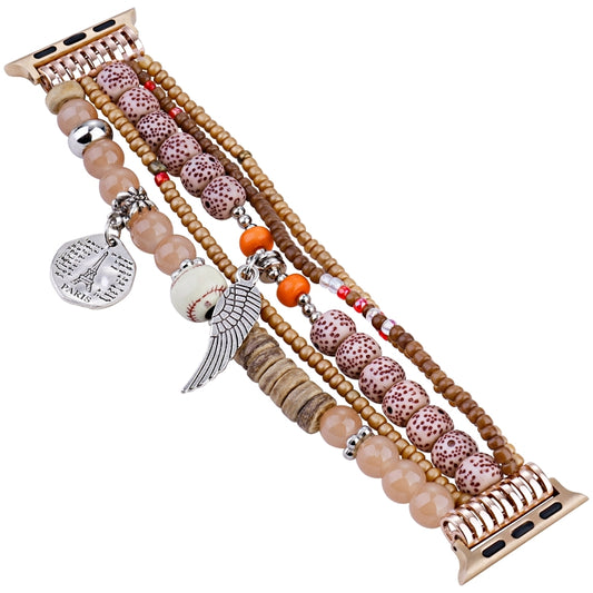 Beaded Posey Wings Bracelet Watch Band For Apple Watch Series 8&7 41mm / SE 2&6&SE&5&4 40mm / 3&2&1 38mm(Coffee) - Watch Bands by buy2fix | Online Shopping UK | buy2fix