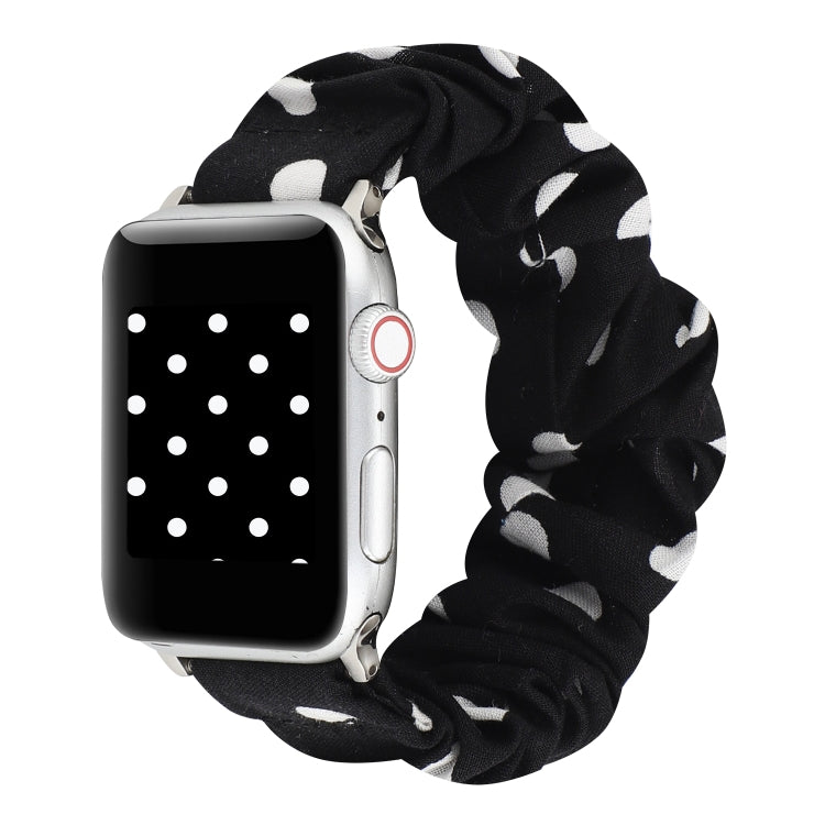 For Apple Watch Series 9&8&7 41mm / SE 3&SE 2&6&SE&5&4 40mm / 3&2&1 38mm Cloth + Stainless Steel Hair Ring Watch Band(Black Spot) by buy2fix