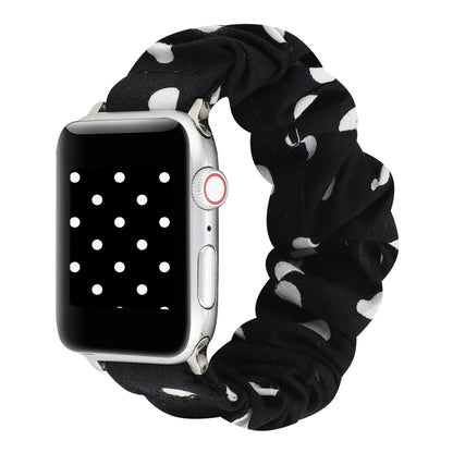 For Apple Watch Series 9&8&7 41mm / SE 3&SE 2&6&SE&5&4 40mm / 3&2&1 38mm Cloth + Stainless Steel Hair Ring Watch Band(Black Spot) by buy2fix