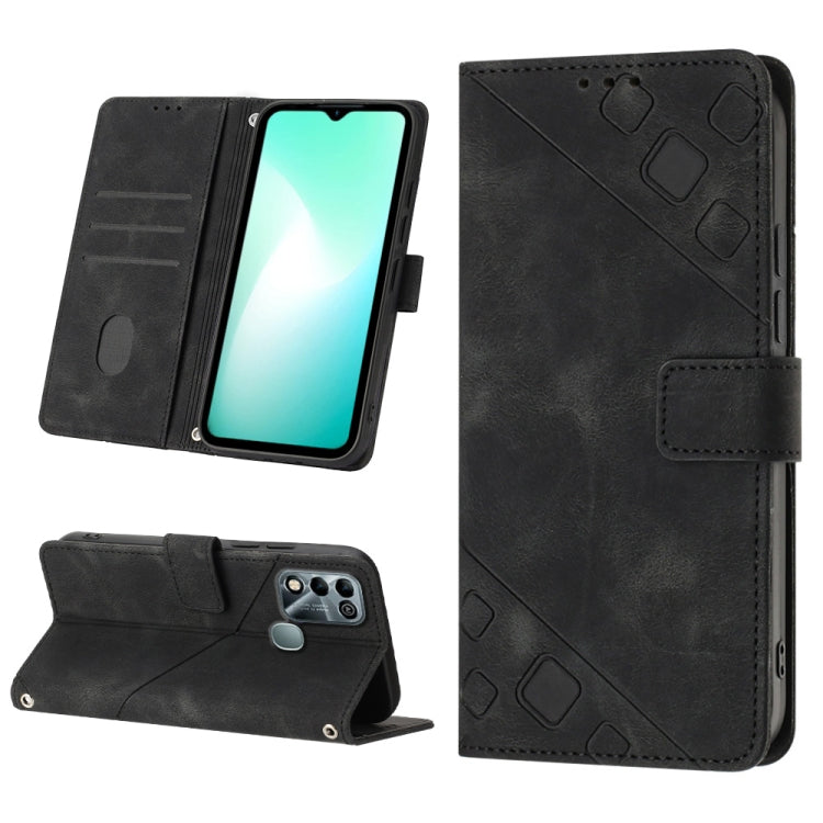 For Infinix Hot 11 Play / Hot 10 Play / Hot 9 Play Skin-feel Embossed Leather Phone Case(Black) - Infinix Cases by buy2fix | Online Shopping UK | buy2fix