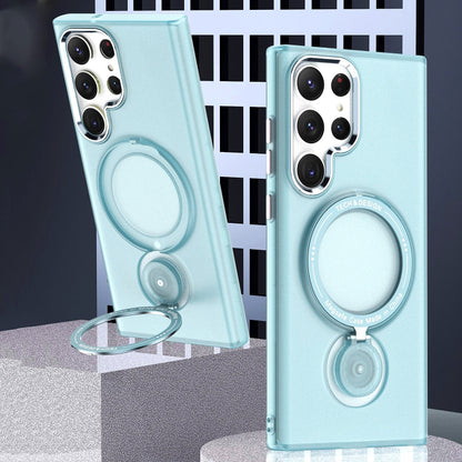 For Samsung Galaxy S22 Ultra 5G 360 Degree Rotation Holder MagSafe Magnetic Phone Case(Light Blue) by buy2fix