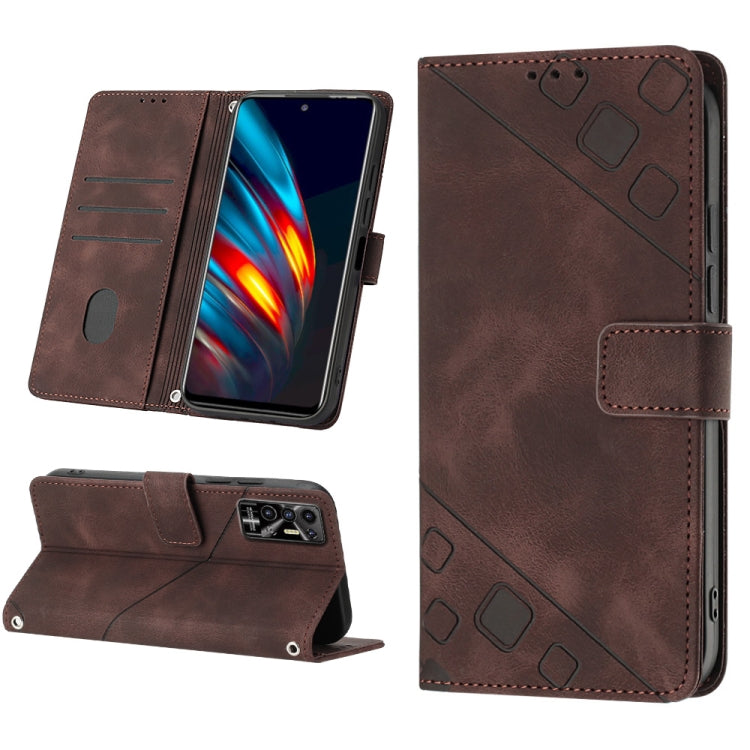 For Tecno Pova 2 Skin-feel Embossed Leather Phone Case(Brown) by buy2fix