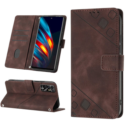 For Tecno Pova 2 Skin-feel Embossed Leather Phone Case(Brown) by buy2fix