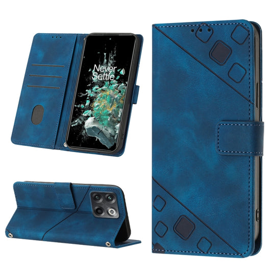 For OnePlus 10T 5G Skin-feel Embossed Leather Phone Case(Blue) - OnePlus Cases by buy2fix | Online Shopping UK | buy2fix