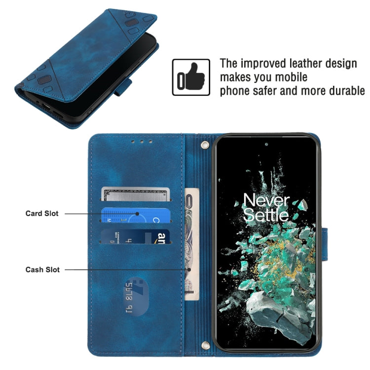 For OnePlus 10T 5G Skin-feel Embossed Leather Phone Case(Blue) - OnePlus Cases by buy2fix | Online Shopping UK | buy2fix
