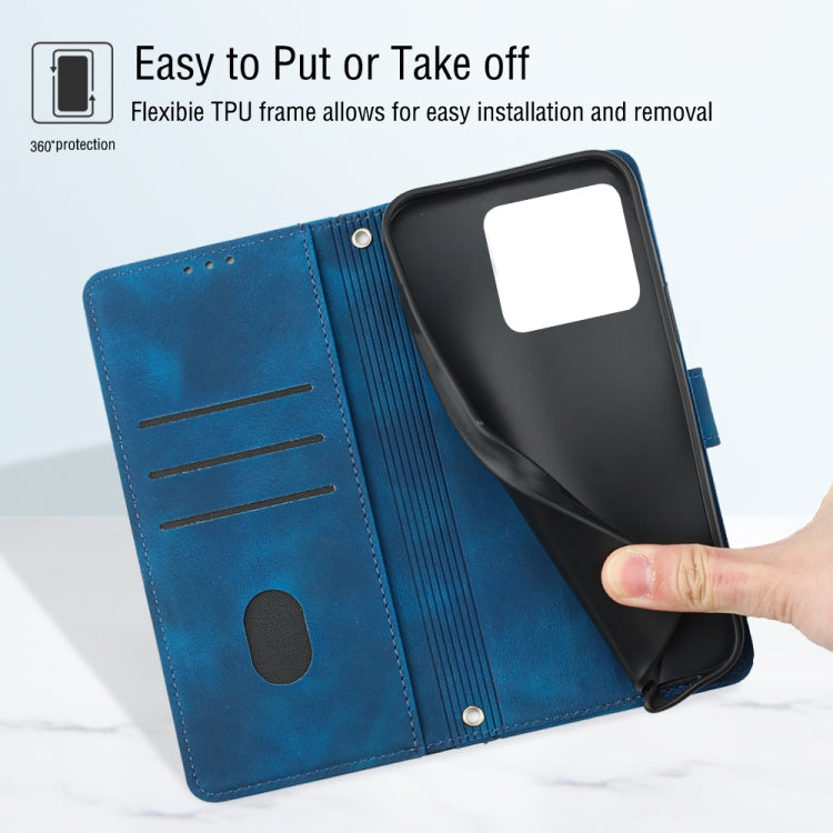 For OnePlus 10T 5G Skin-feel Embossed Leather Phone Case(Blue) - OnePlus Cases by buy2fix | Online Shopping UK | buy2fix
