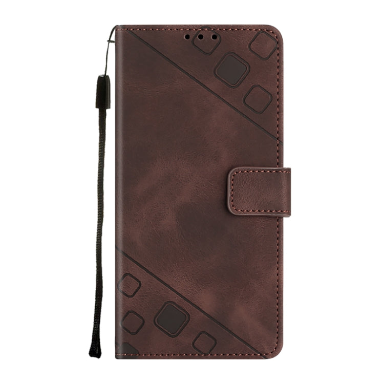 For OnePlus 10T 5G Skin-feel Embossed Leather Phone Case(Brown) - OnePlus Cases by buy2fix | Online Shopping UK | buy2fix