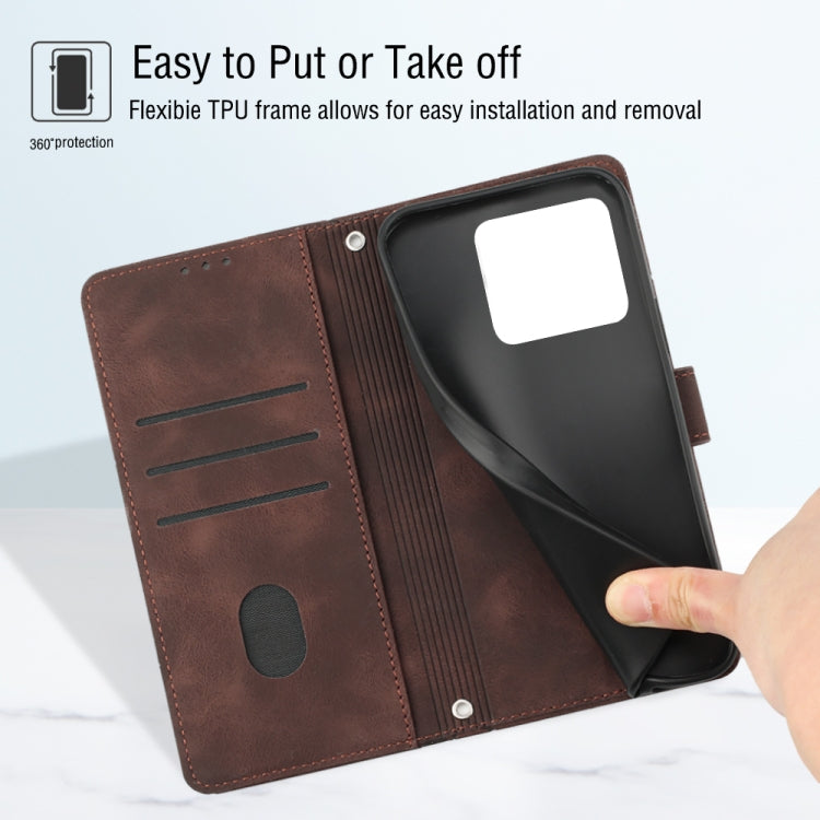 For OnePlus 10T 5G Skin-feel Embossed Leather Phone Case(Brown) - OnePlus Cases by buy2fix | Online Shopping UK | buy2fix