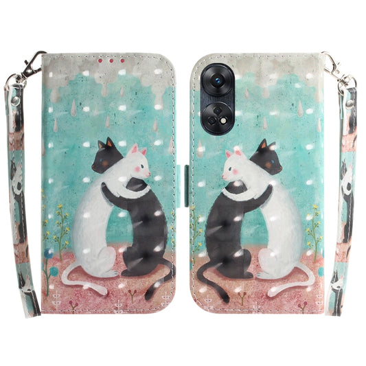 For OPPO Reno8 T 4G 3D Colored Horizontal Flip Leather Phone Case(Black White Cat) - OPPO Cases by buy2fix | Online Shopping UK | buy2fix