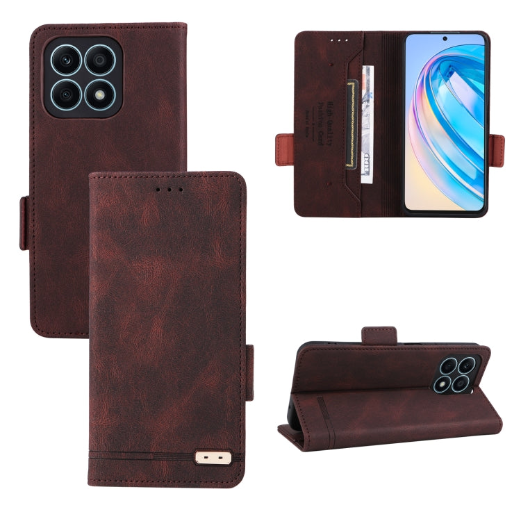 For Honor X8a Magnetic Clasp Flip Leather Phone Case(Brown) - Honor Cases by buy2fix | Online Shopping UK | buy2fix