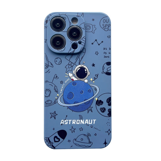 For iPhone 14 Pro Max Liquid Silicone Straight Side Phone Case(Blue Astronaut) - iPhone 14 Pro Max Cases by buy2fix | Online Shopping UK | buy2fix