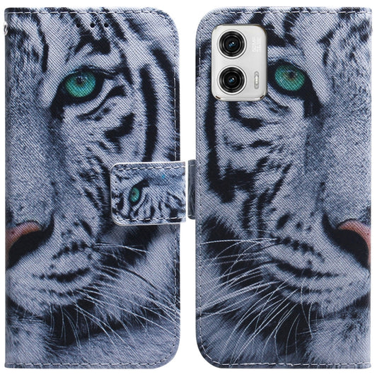 For Motorola Moto G73 Coloured Drawing Flip Leather Phone Case(Tiger) - Motorola Cases by buy2fix | Online Shopping UK | buy2fix