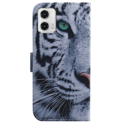 For Motorola Moto G73 Coloured Drawing Flip Leather Phone Case(Tiger) - Motorola Cases by buy2fix | Online Shopping UK | buy2fix