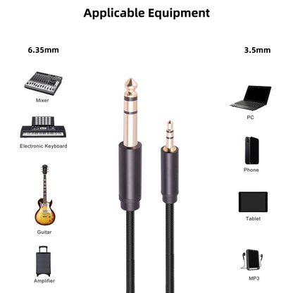 3662BK 3.5mm Male to 6.35mm Male Stereo Audio Cable, Length:2m - Microphone Audio Cable & Connector by buy2fix | Online Shopping UK | buy2fix