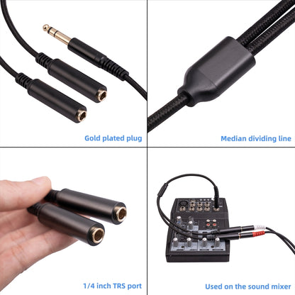 3718 6.35mm Male to Dual Female 1/4 TRS Stereo Audio Cable, Length: 30cm - Microphone Audio Cable & Connector by buy2fix | Online Shopping UK | buy2fix