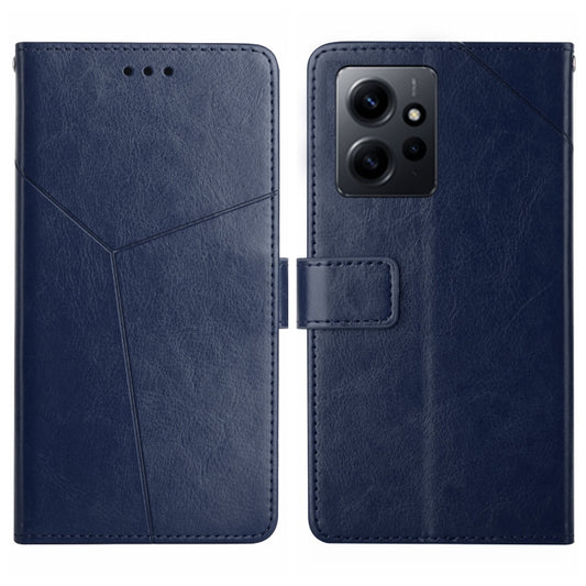 For Xiaomi Redmi Note 12 4G Global HT01 Y-shaped Pattern Flip Leather Phone Case(Blue) by buy2fix