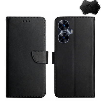 For Realme C55 Genuine Leather Fingerprint-proof Flip Phone Case(Black) - Realme Cases by buy2fix | Online Shopping UK | buy2fix