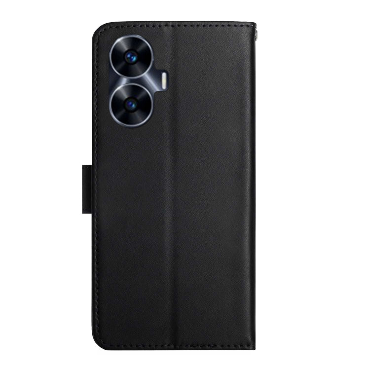 For Realme C55 Genuine Leather Fingerprint-proof Flip Phone Case(Black) - Realme Cases by buy2fix | Online Shopping UK | buy2fix