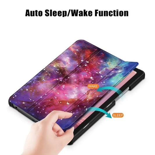 For Lenovo Tab M9 TB-310FU 3-folding Coloured Drawing Leather Smart Tablet Case(Milky Way) - Lenovo by buy2fix | Online Shopping UK | buy2fix