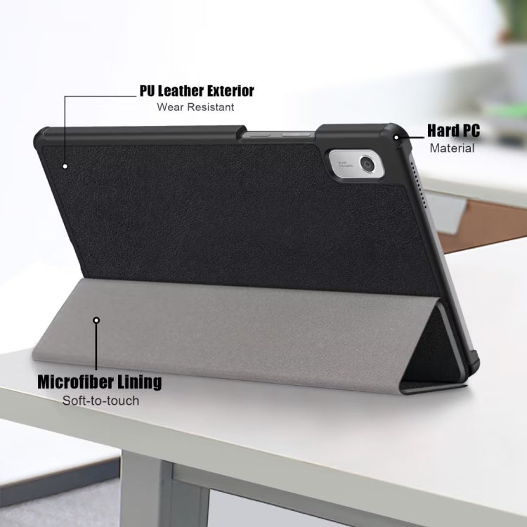 For Lenovo Tab M9 TB-310FU 3-folding Leather Smart Tablet Case(Black) - Lenovo by buy2fix | Online Shopping UK | buy2fix