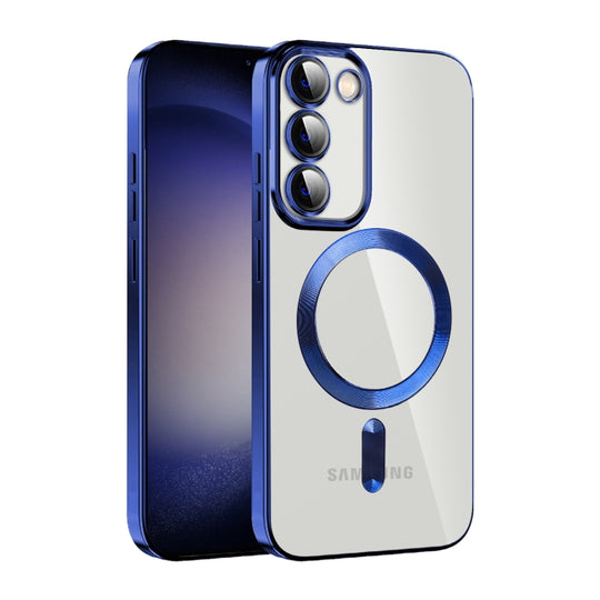 For Samsung Galaxy S23 5G CD Texture Plating TPU MagSafe Phone Case with Lens Film(Royal Blue)