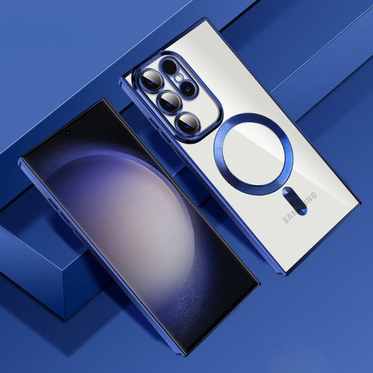 For Samsung Galaxy S23 Ultra 5G CD Texture Plating TPU MagSafe Phone Case with Lens Film(Royal Blue) by buy2fix