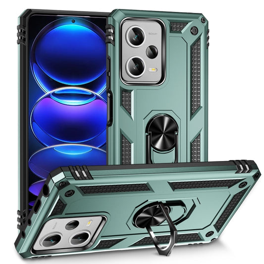 For Xiaomi Redmi Note 12 Pro+ Shockproof TPU + PC Phone Case with Holder(Dark Green) by buy2fix
