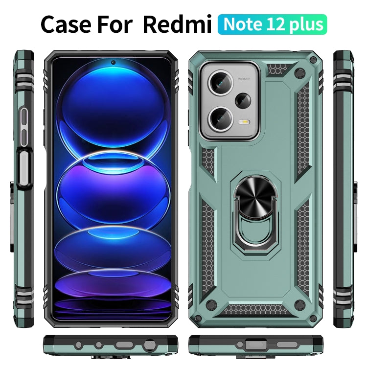 For Xiaomi Redmi Note 12 Pro+ Shockproof TPU + PC Phone Case with Holder(Dark Green) by buy2fix