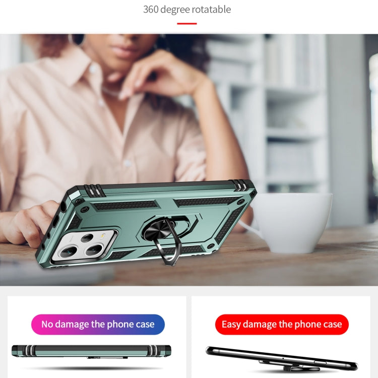 For Xiaomi Redmi Note 12 Pro+ Shockproof TPU + PC Phone Case with Holder(Dark Green) by buy2fix