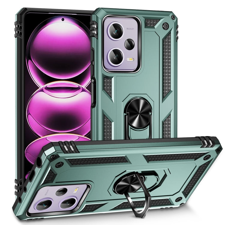 For Xiaomi Redmi Note 12 Pro 5G Shockproof TPU + PC Phone Case with Holder(Dark Green) by buy2fix