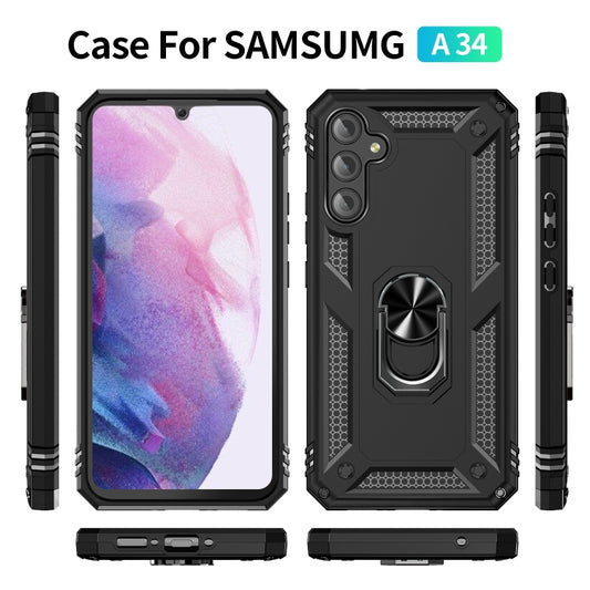 For Samsung Galaxy A34 Shockproof TPU + PC Phone Case with Holder(Black) by buy2fix