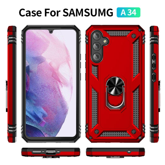 For Samsung Galaxy A34 Shockproof TPU + PC Phone Case with Holder(Red) by buy2fix