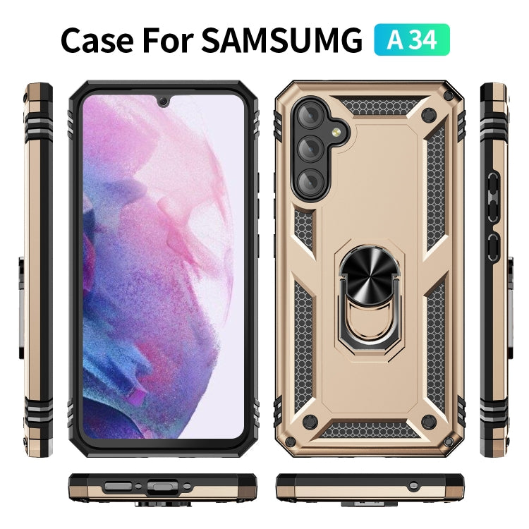 For Samsung Galaxy A34 Shockproof TPU + PC Phone Case with Holder(Gold) by buy2fix