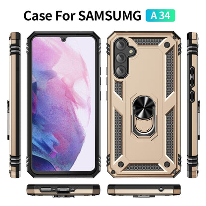 For Samsung Galaxy A34 Shockproof TPU + PC Phone Case with Holder(Gold) by buy2fix