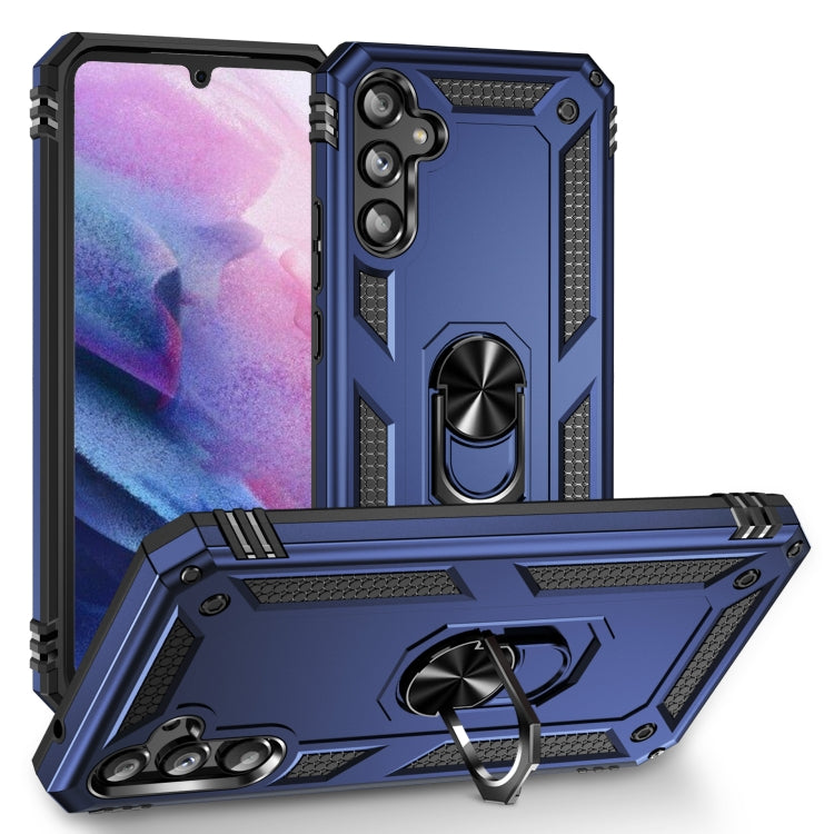 For Samsung Galaxy A34 Shockproof TPU + PC Phone Case with Holder(Blue) by buy2fix