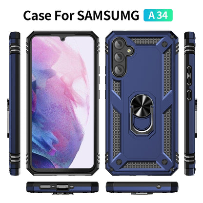 For Samsung Galaxy A34 Shockproof TPU + PC Phone Case with Holder(Blue) by buy2fix