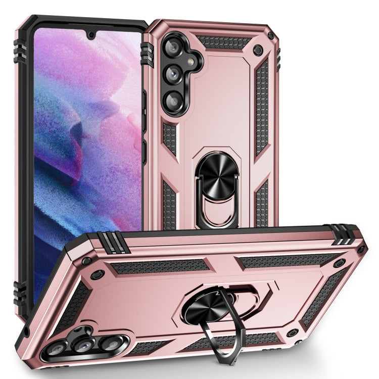 For Samsung Galaxy A34 Shockproof TPU + PC Phone Case with Holder(Rose Gold) by buy2fix