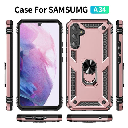 For Samsung Galaxy A34 Shockproof TPU + PC Phone Case with Holder(Rose Gold) by buy2fix