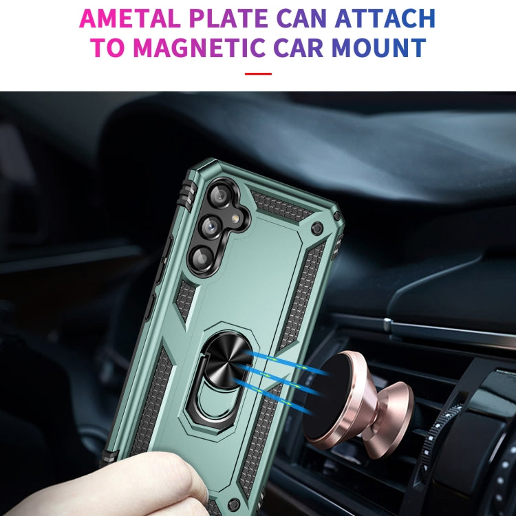 For Samsung Galaxy A34 Shockproof TPU + PC Phone Case with Holder(Dark Green) by buy2fix