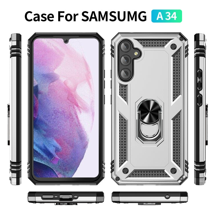 For Samsung Galaxy A34 Shockproof TPU + PC Phone Case with Holder(Silver) by buy2fix