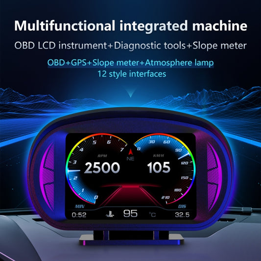 P2 3 inch Multi-function HD OBD LCD Instrument GPS Car Speed Slope Meter HUD Head-up Display - Head Up Display System by buy2fix | Online Shopping UK | buy2fix