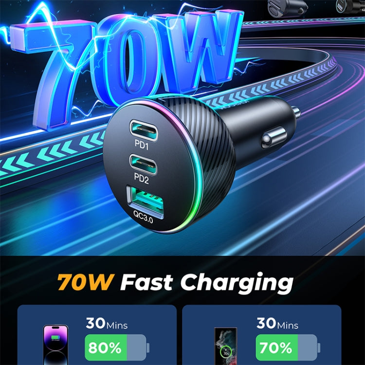 JOYROOM JR-CL26 70W 3-port USB+USB-C / Type-C Car Charger(Black) - Car Charger by JOYROOM | Online Shopping UK | buy2fix
