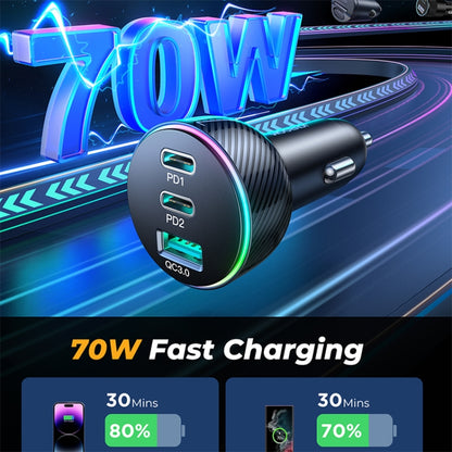 JOYROOM JR-CL26 70W 3-port USB+USB-C / Type-C Car Charger(Black) - Car Charger by JOYROOM | Online Shopping UK | buy2fix