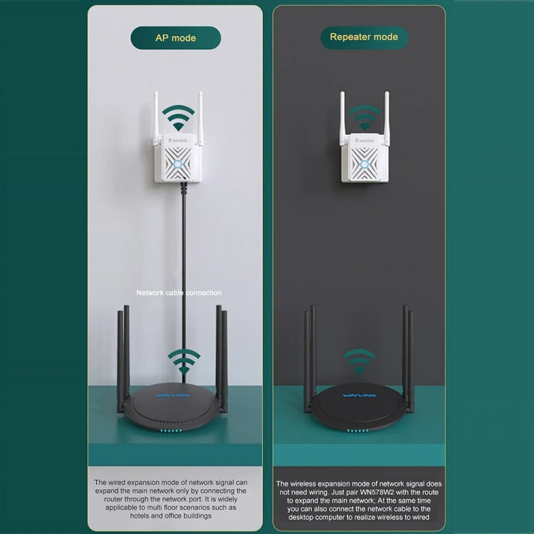 Wavlink WN578W2 300Mbps 2.4GHz WiFi Extender Repeater Home Wireless Signal Amplifier(EU Plug) - Broadband Amplifiers by WAVLINK | Online Shopping UK | buy2fix