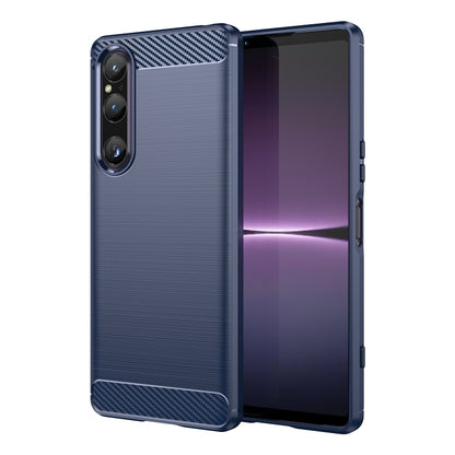 For Sony Xperia 1 V Brushed Texture Carbon Fiber TPU Phone Case(Blue) by buy2fix
