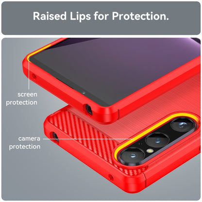 For Sony Xperia 1 V Brushed Texture Carbon Fiber TPU Phone Case(Red) by buy2fix