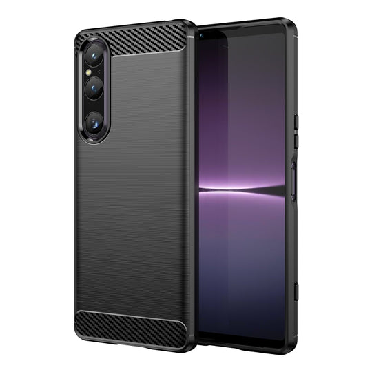 For Sony Xperia 1 V Brushed Texture Carbon Fiber TPU Phone Case(Black)