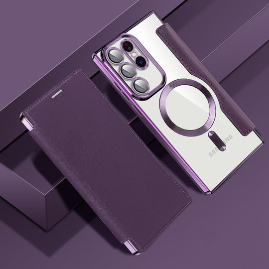 For Samsung Galaxy S23+ 5G MagSafe Magnetic RFID Anti-theft Leather Phone Case(Dark Purple)