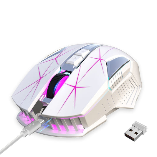 HXSJ T300 7 Keys 2400DPI 2.4G Colorful Luminous Wireless Mouse(White) - Wireless Mice by HXSJ | Online Shopping UK | buy2fix