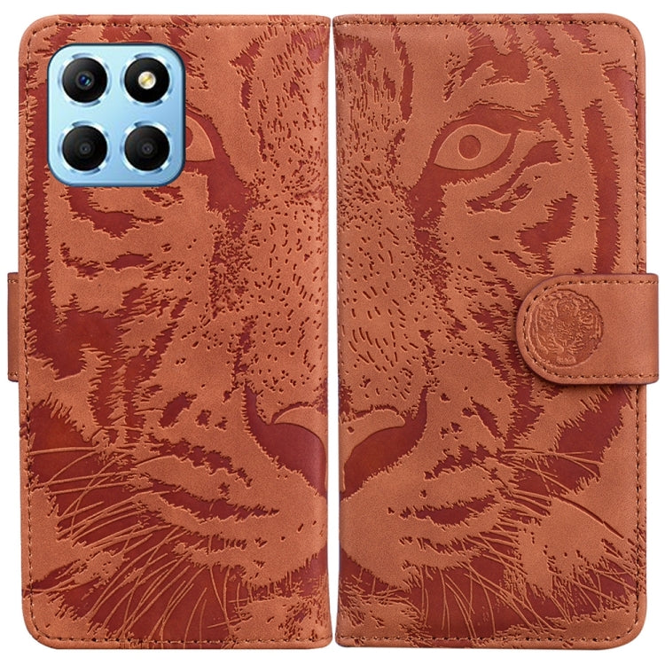 For Honor X8 5G Tiger Embossing Pattern Leather Phone Case(Brown) - Honor Cases by buy2fix | Online Shopping UK | buy2fix